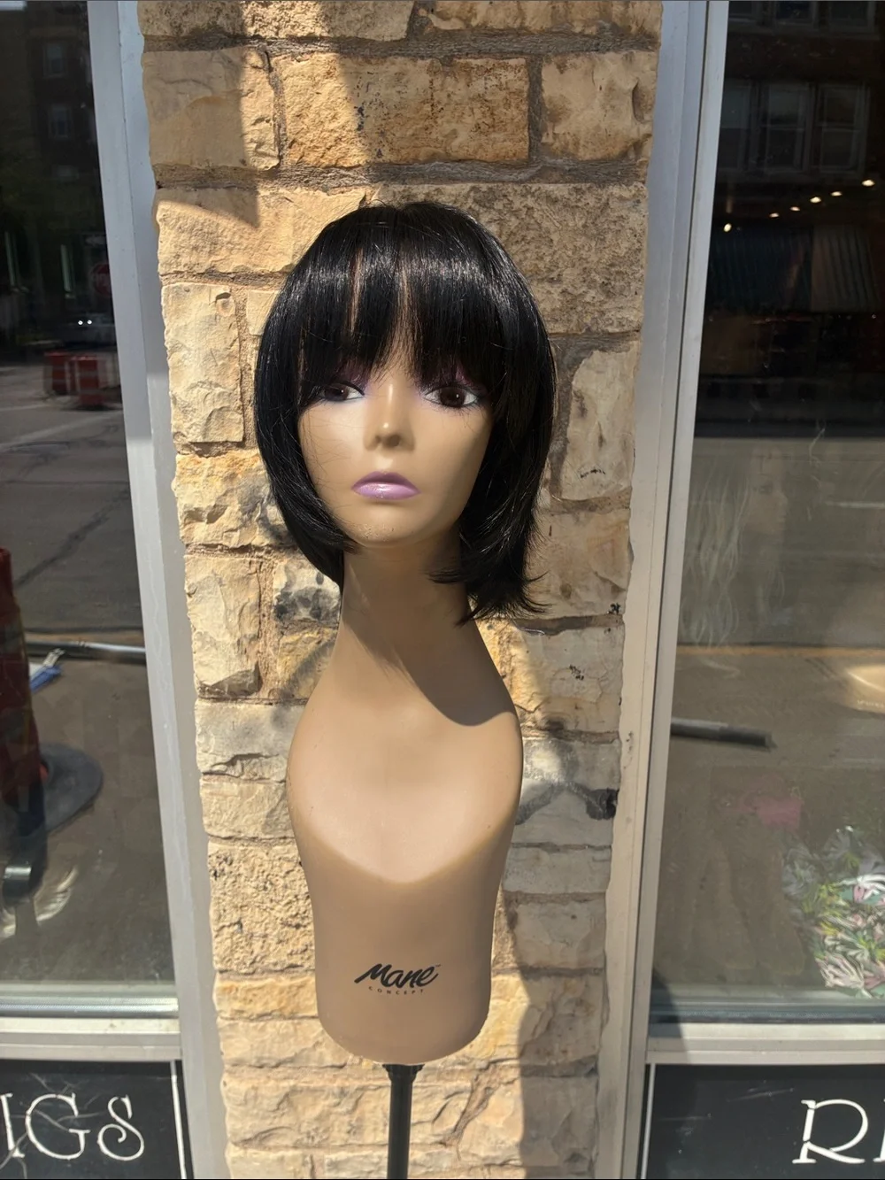 Hand stitched Black Short Layered Women's Wig with Bangs